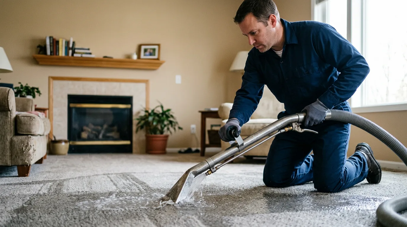 Water damage restoration technician working near Amherst, NY